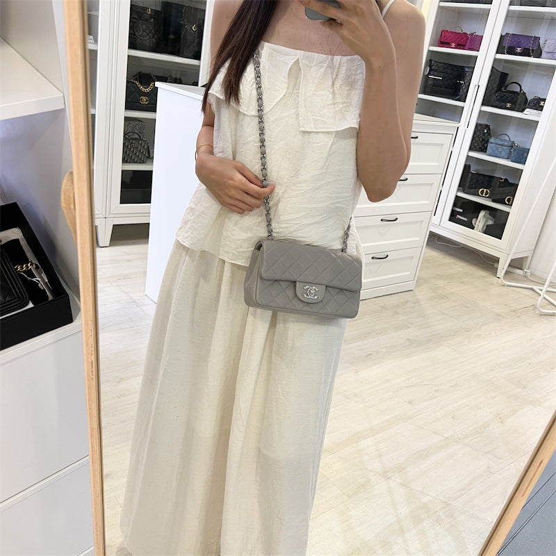 GLM-Mini Rectangle Flap in Grey Lambskin SHW