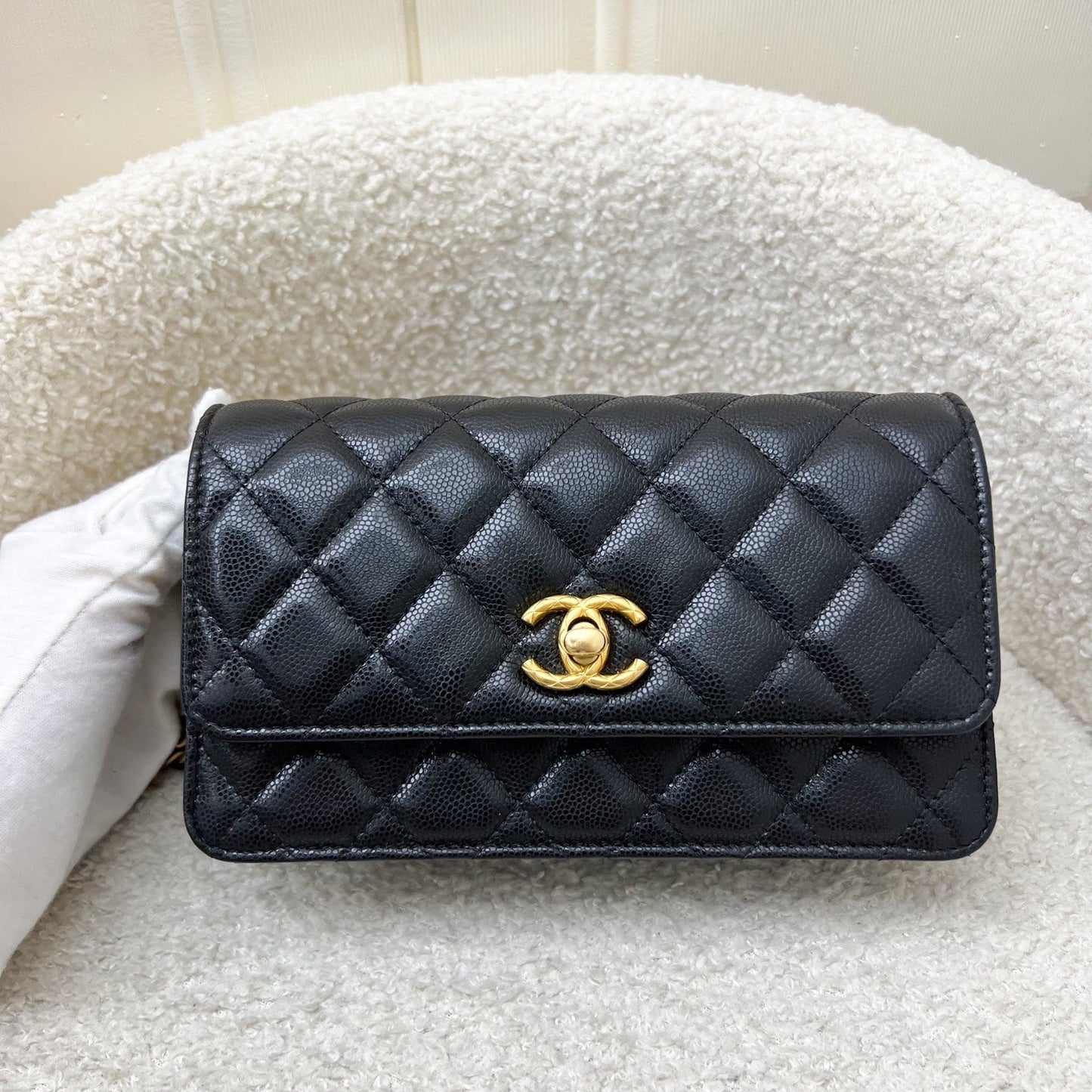 GLM-23A Seasonal Wallet on Chain WOC / Phone Holder in Black Caviar and AGHW