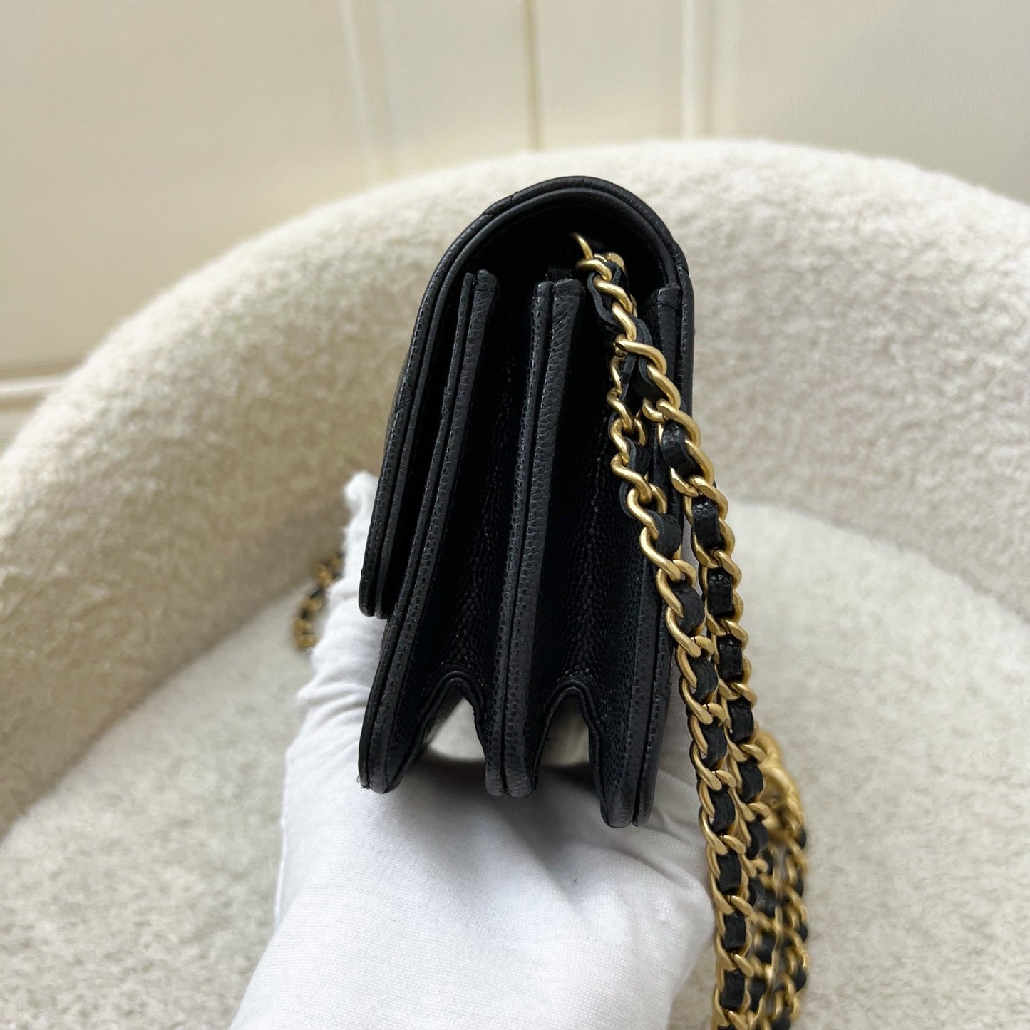 GLM-23A Seasonal Wallet on Chain WOC / Phone Holder in Black Caviar and AGHW