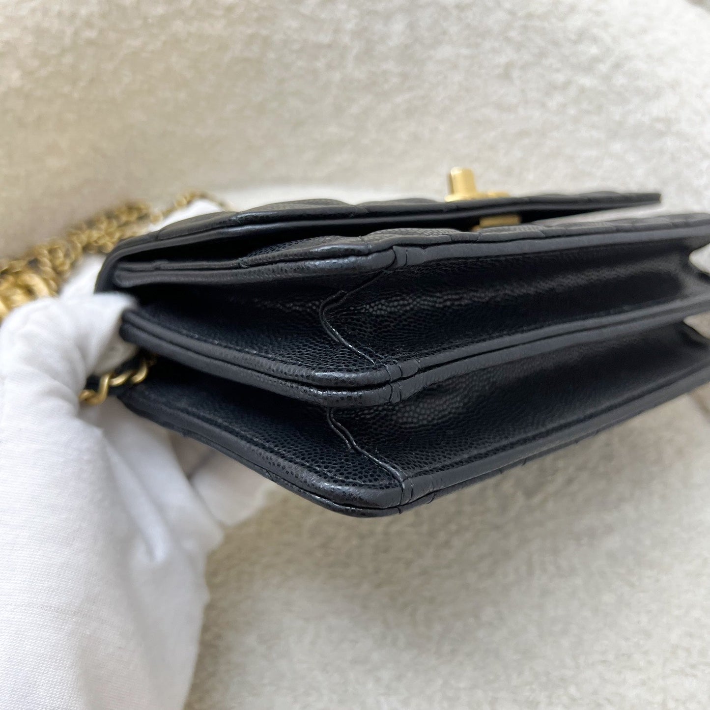 GLM-23A Seasonal Wallet on Chain WOC / Phone Holder in Black Caviar and AGHW