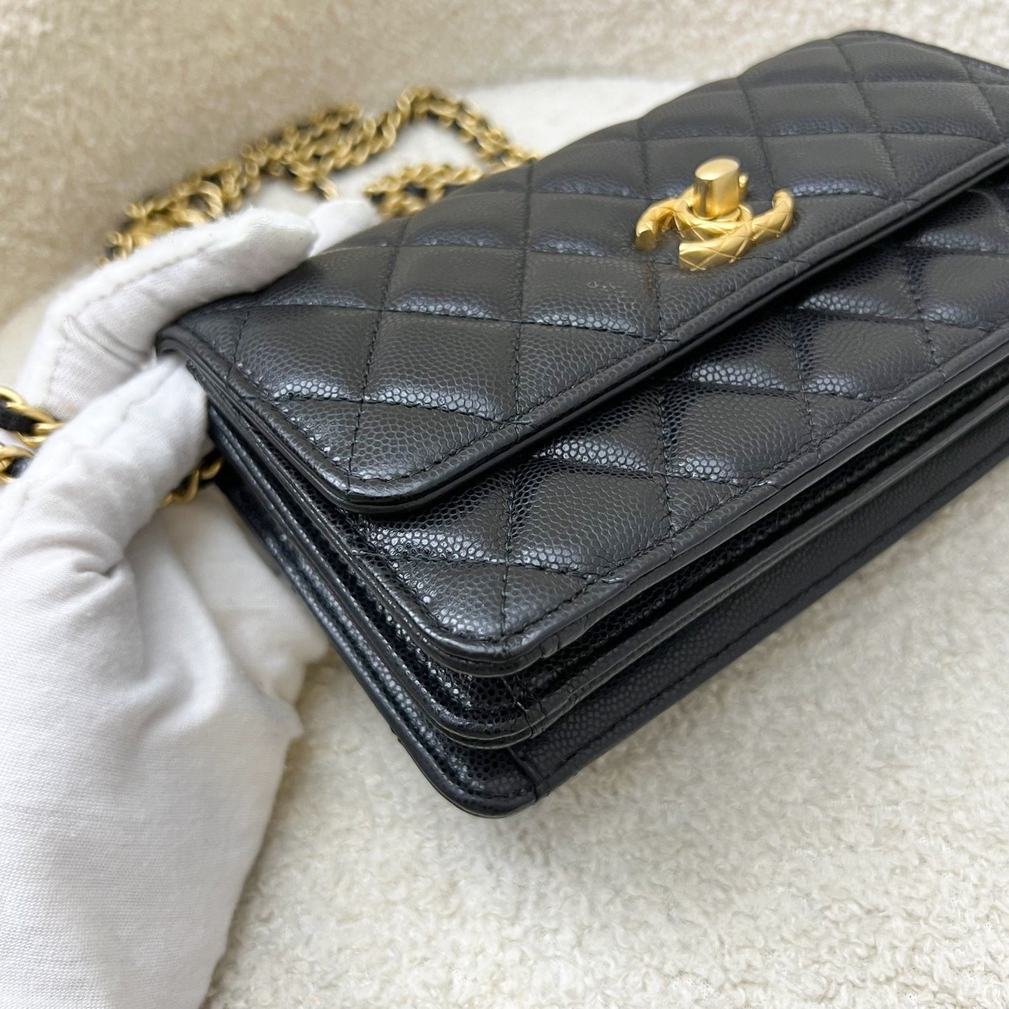 GLM-23A Seasonal Wallet on Chain WOC / Phone Holder in Black Caviar and AGHW