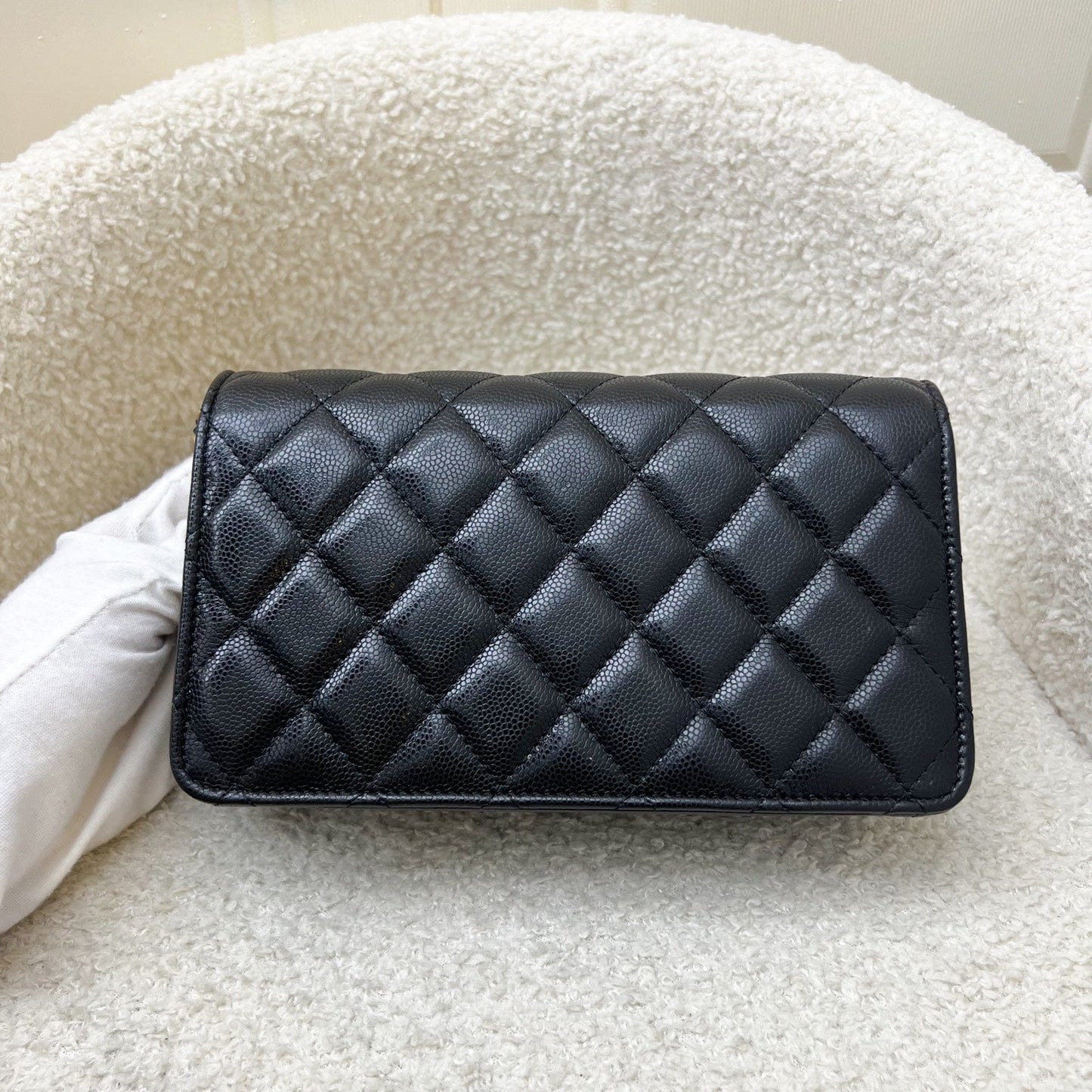 GLM-23A Seasonal Wallet on Chain WOC / Phone Holder in Black Caviar and AGHW