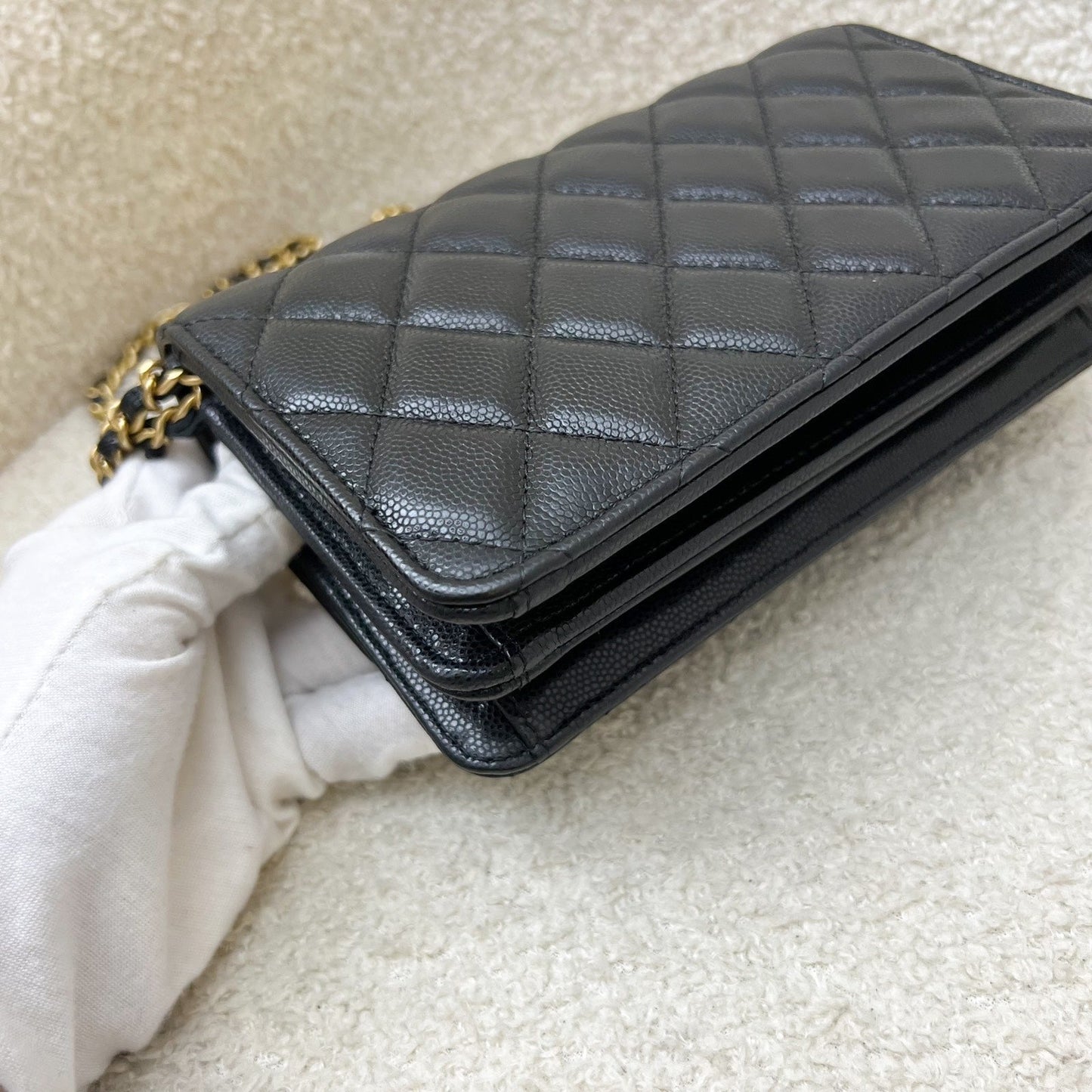 GLM-23A Seasonal Wallet on Chain WOC / Phone Holder in Black Caviar and AGHW