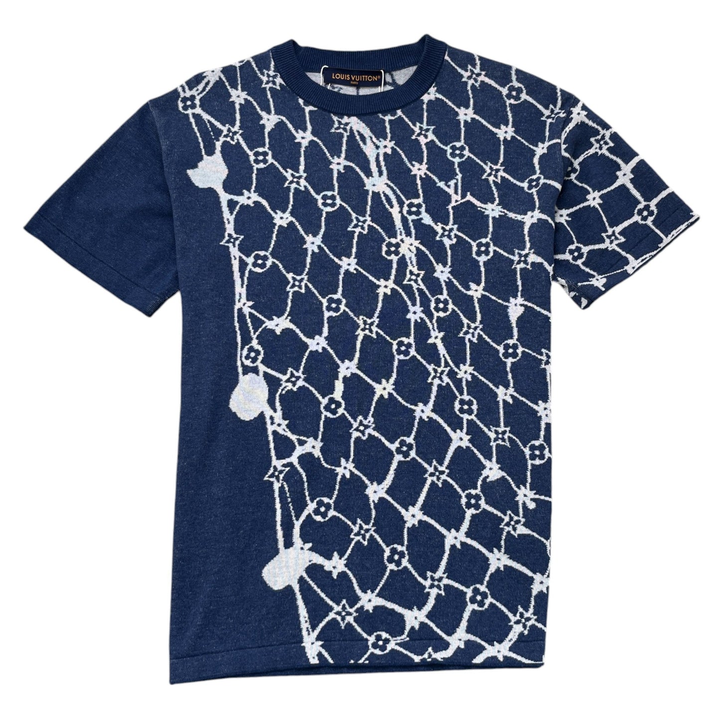 Men's Lv Fishnet Monogram Sweatshirt Navy Size M