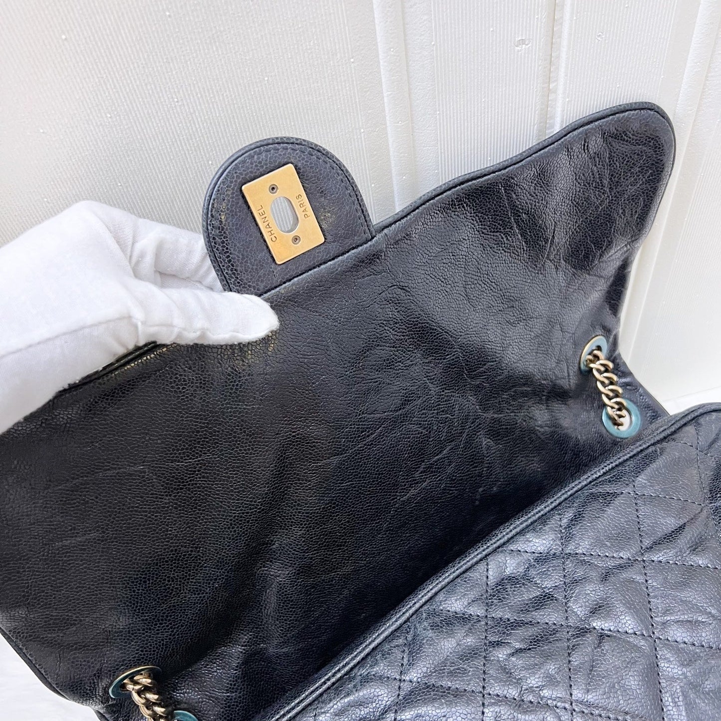 GLM-Shiva Flap Bag in Black Crumpled Caviar and AGHW (Model: A67148)