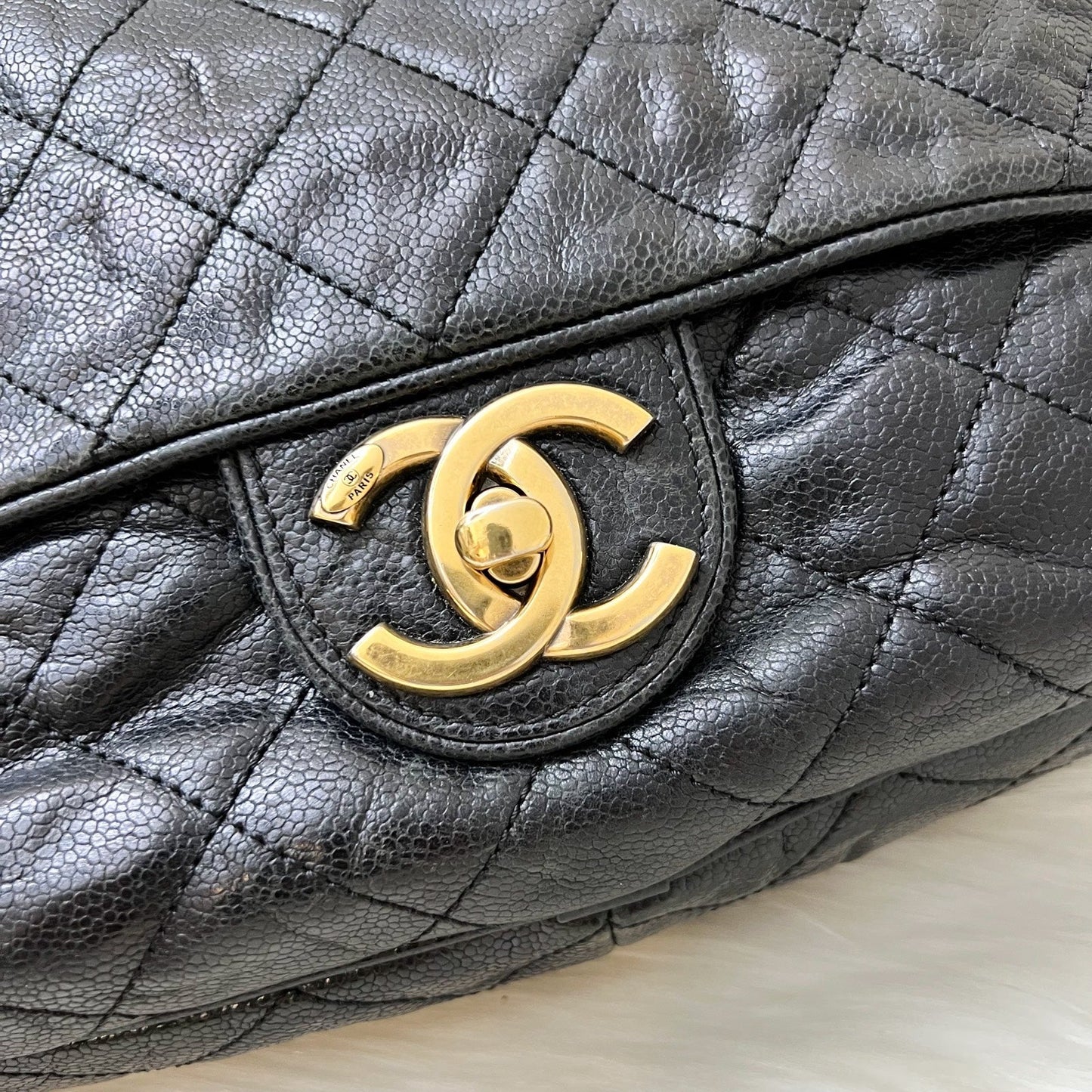 GLM-Shiva Flap Bag in Black Crumpled Caviar and AGHW (Model: A67148)