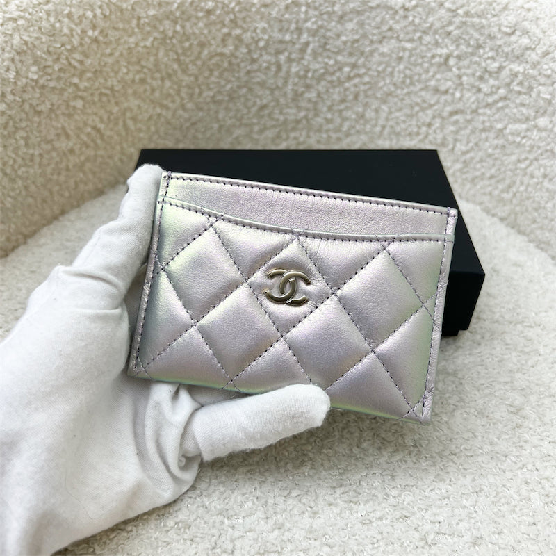 GLM-Classic Flat Card Holder in Iridescent Purple Lambskin and LGHW