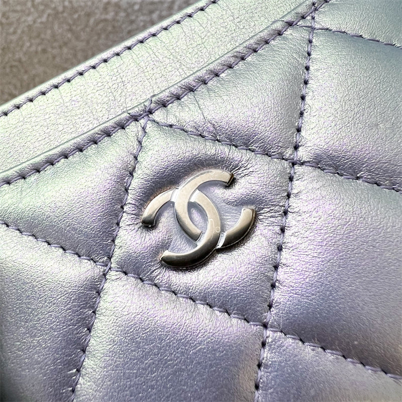 GLM-Classic Flat Card Holder in Iridescent Purple Lambskin and LGHW
