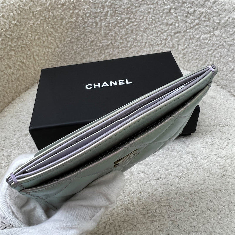 GLM-Classic Flat Card Holder in Iridescent Purple Lambskin and LGHW