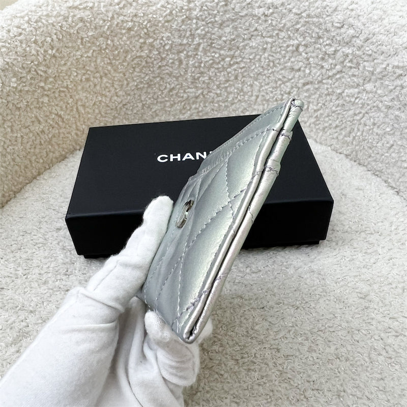 GLM-Classic Flat Card Holder in Iridescent Purple Lambskin and LGHW