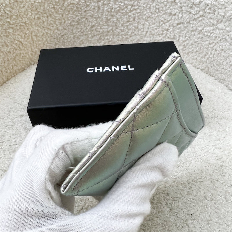 GLM-Classic Flat Card Holder in Iridescent Purple Lambskin and LGHW