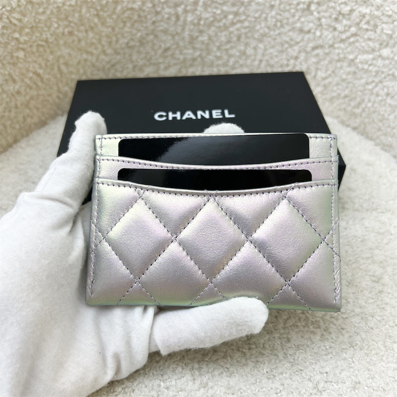 GLM-Classic Flat Card Holder in Iridescent Purple Lambskin and LGHW