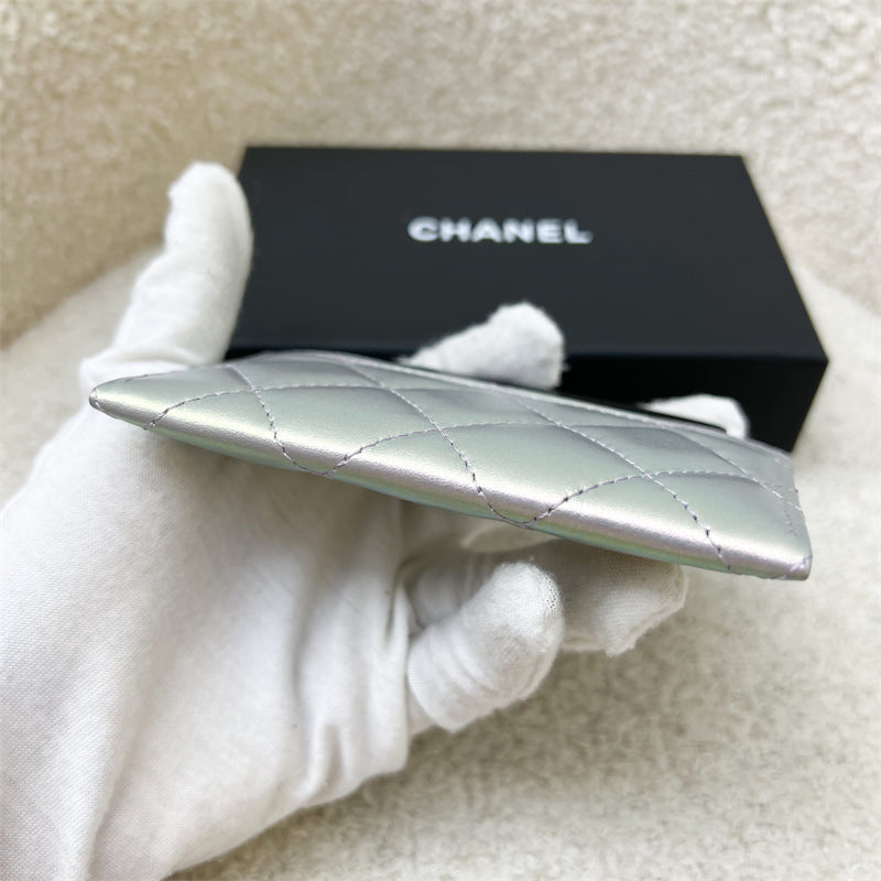GLM-Classic Flat Card Holder in Iridescent Purple Lambskin and LGHW