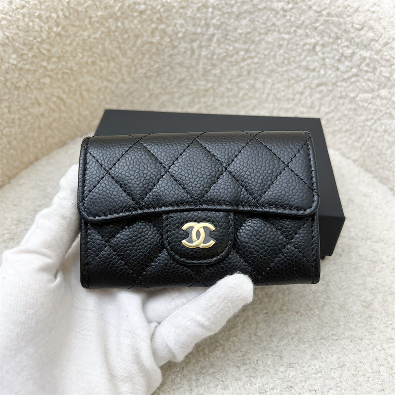 GLM-Classic Snap Card Holder in Black Caviar and GHW (Model: AP0214)