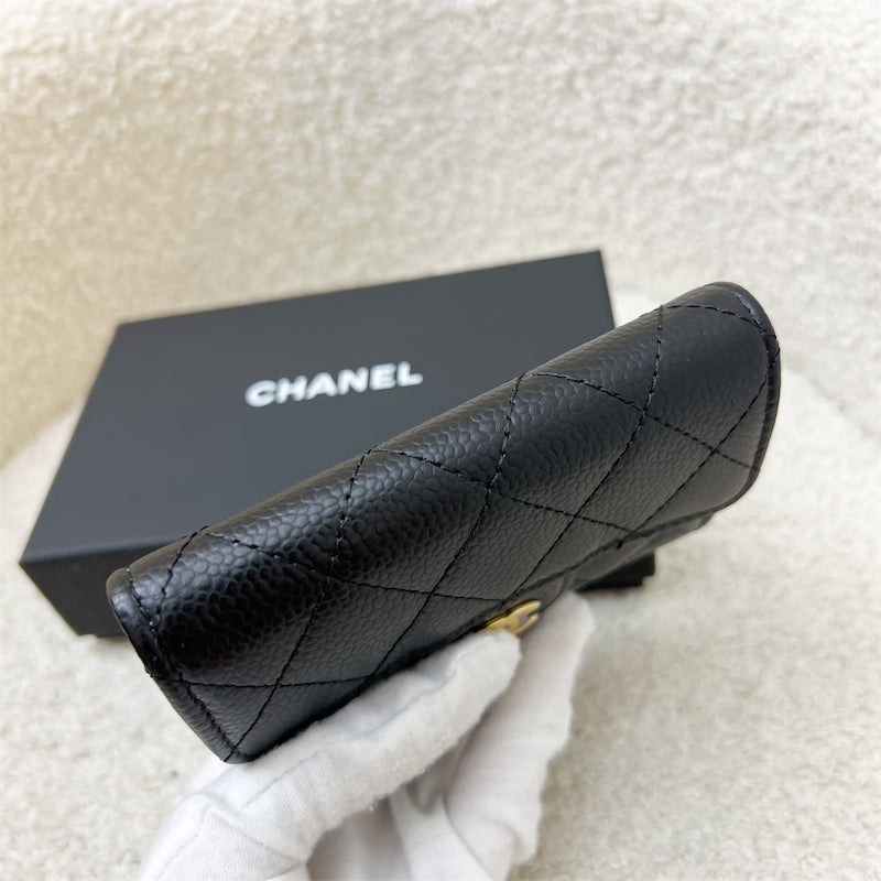 GLM-Classic Snap Card Holder in Black Caviar and GHW (Model: AP0214)
