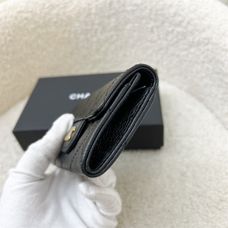 GLM-Classic Snap Card Holder in Black Caviar and GHW (Model: AP0214)