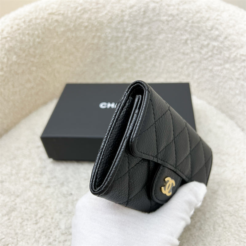GLM-Classic Snap Card Holder in Black Caviar and GHW (Model: AP0214)