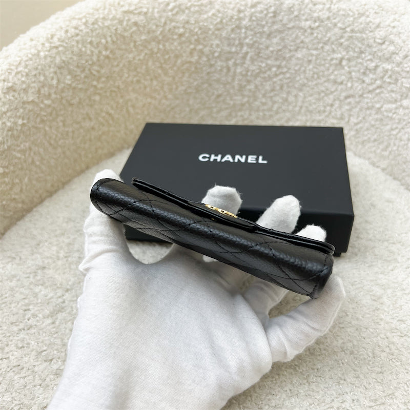 GLM-Classic Snap Card Holder in Black Caviar and GHW (Model: AP0214)