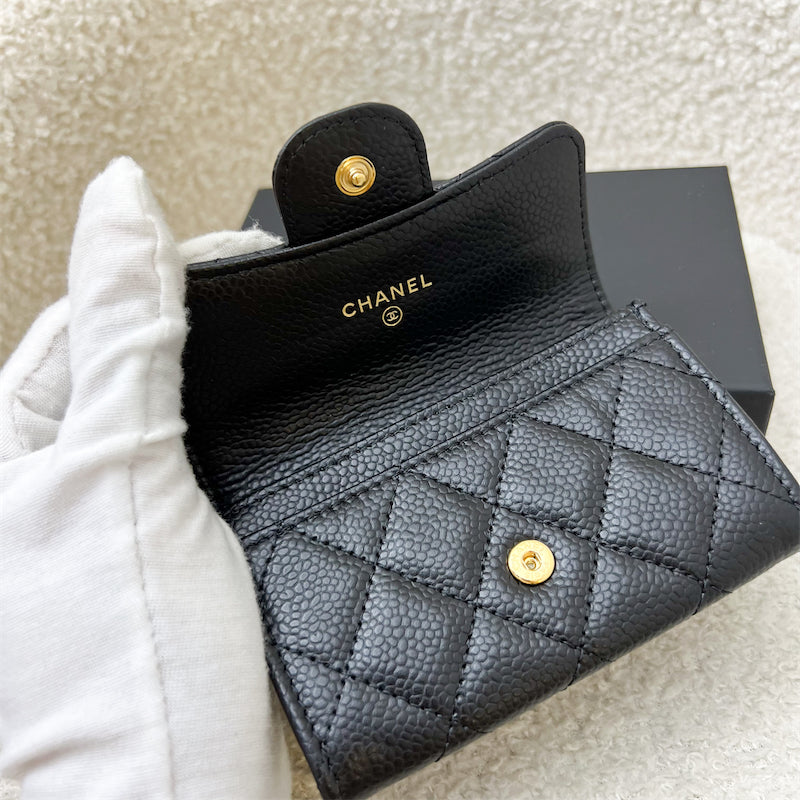 GLM-Classic Snap Card Holder in Black Caviar and GHW (Model: AP0214)