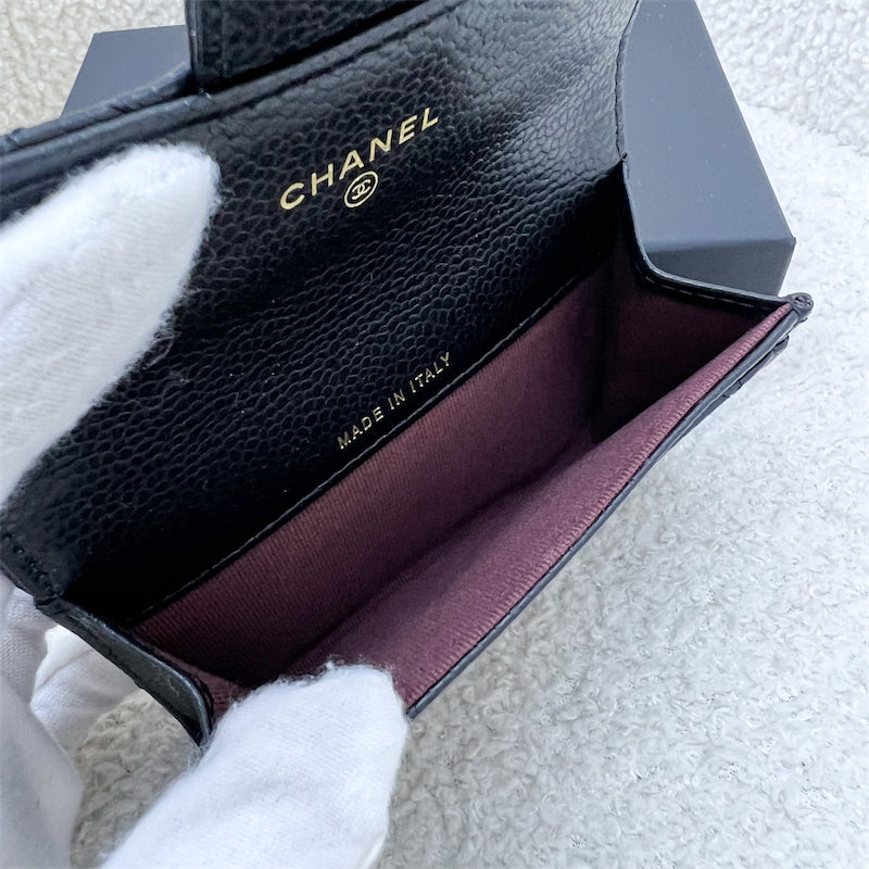 GLM-Classic Snap Card Holder in Black Caviar and GHW (Model: AP0214)