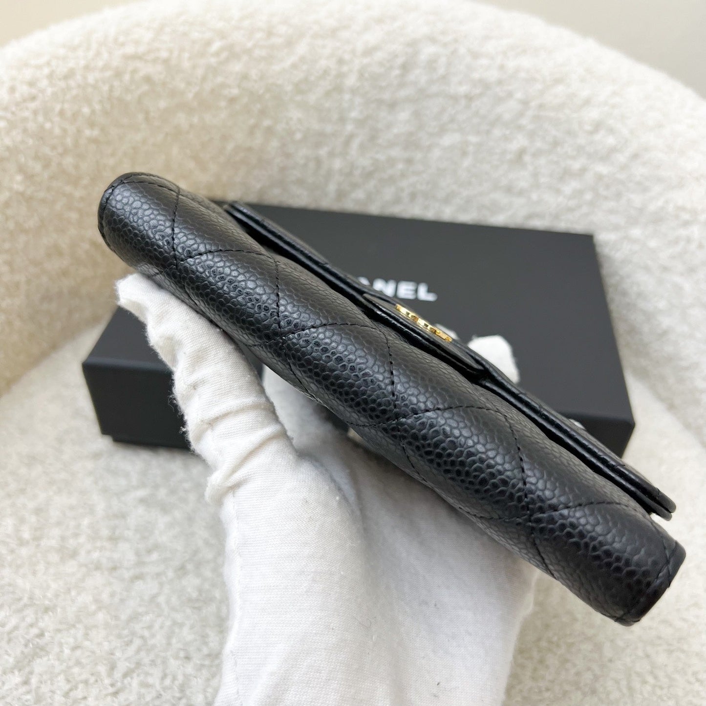 GLM-Classic Medium Trifold Wallet in Black Caviar and LGHW (Model: AP0232)