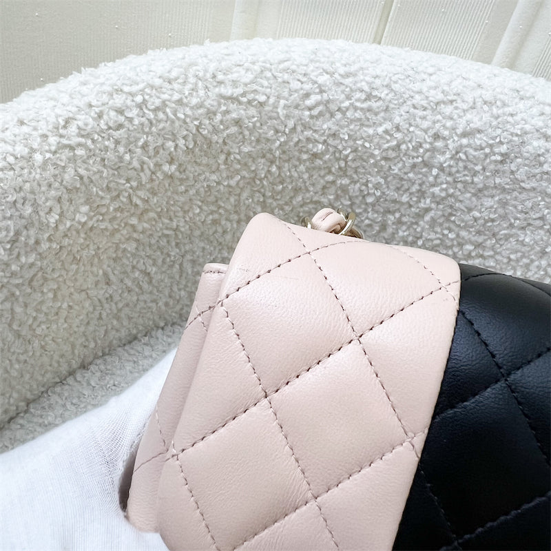 GLM-Classic Square Mini Flap in Bicolor Beige and Black Lambskin and LGHW