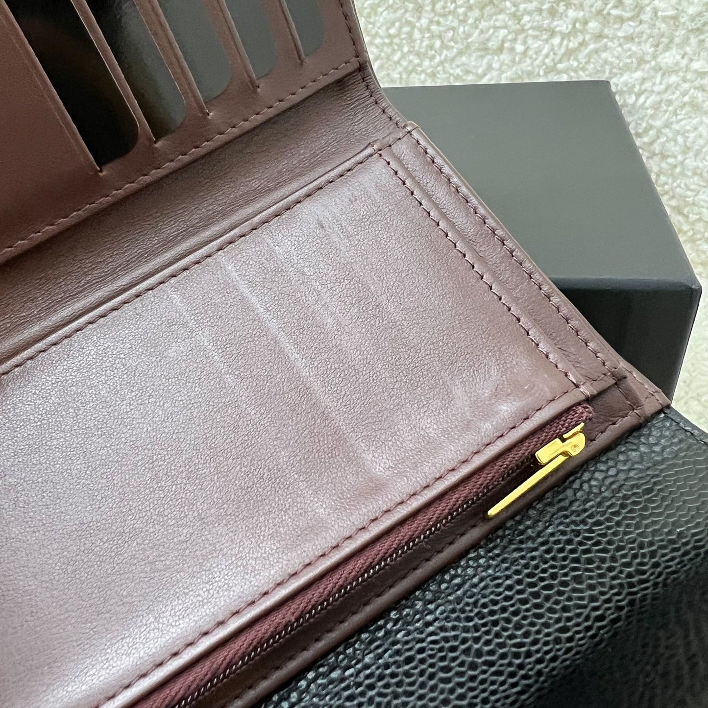GLM-Classic Medium Trifold Wallet in Black Caviar and LGHW (Model: AP0232)