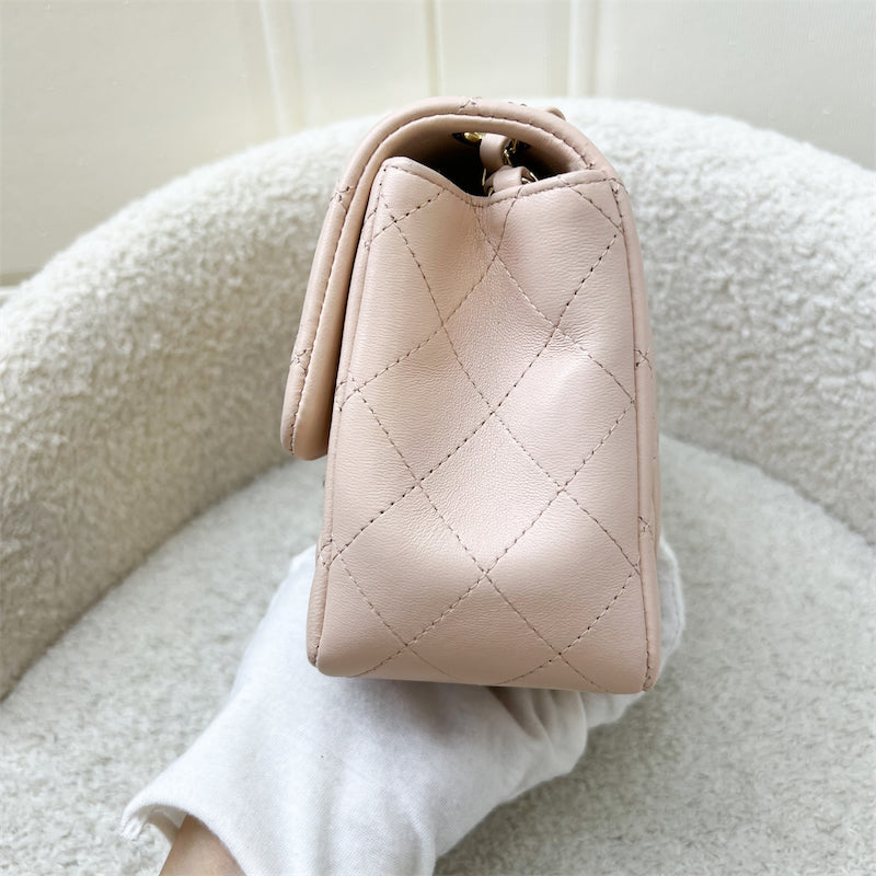GLM-Classic Square Mini Flap in Bicolor Beige and Black Lambskin and LGHW