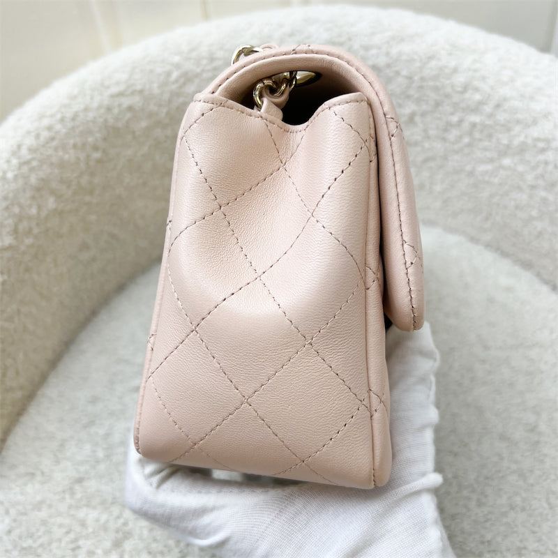 GLM-Classic Square Mini Flap in Bicolor Beige and Black Lambskin and LGHW