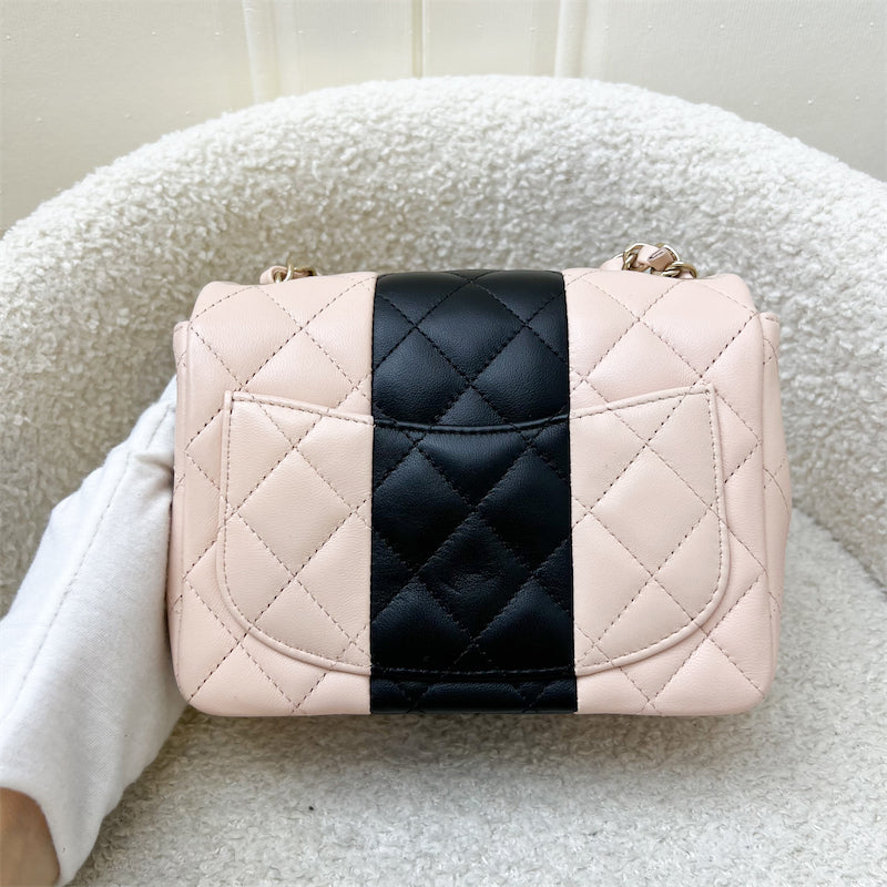 GLM-Classic Square Mini Flap in Bicolor Beige and Black Lambskin and LGHW
