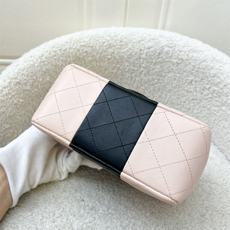 GLM-Classic Square Mini Flap in Bicolor Beige and Black Lambskin and LGHW