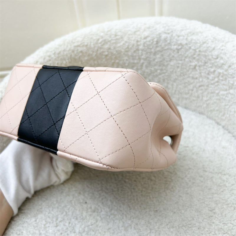 GLM-Classic Square Mini Flap in Bicolor Beige and Black Lambskin and LGHW
