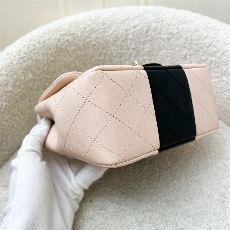 GLM-Classic Square Mini Flap in Bicolor Beige and Black Lambskin and LGHW
