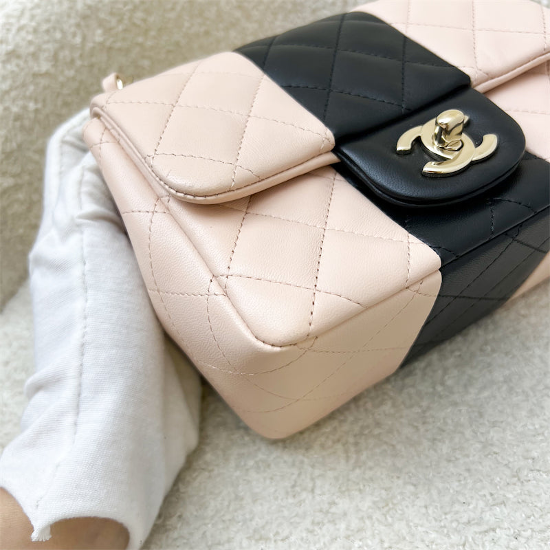 GLM-Classic Square Mini Flap in Bicolor Beige and Black Lambskin and LGHW