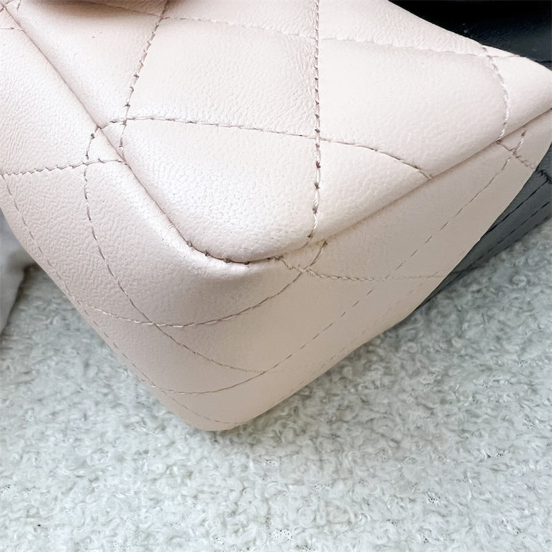 GLM-Classic Square Mini Flap in Bicolor Beige and Black Lambskin and LGHW
