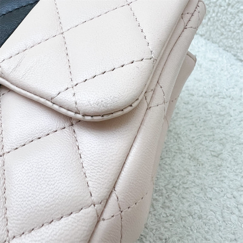 GLM-Classic Square Mini Flap in Bicolor Beige and Black Lambskin and LGHW