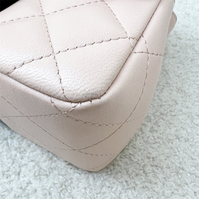 GLM-Classic Square Mini Flap in Bicolor Beige and Black Lambskin and LGHW