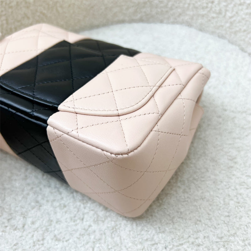 GLM-Classic Square Mini Flap in Bicolor Beige and Black Lambskin and LGHW