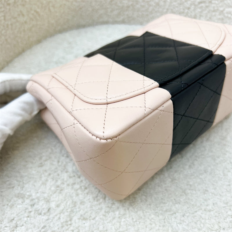 GLM-Classic Square Mini Flap in Bicolor Beige and Black Lambskin and LGHW