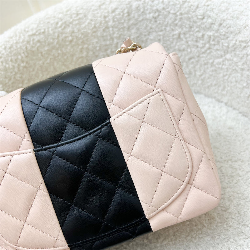 GLM-Classic Square Mini Flap in Bicolor Beige and Black Lambskin and LGHW