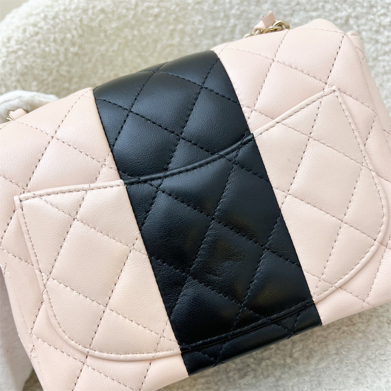 GLM-Classic Square Mini Flap in Bicolor Beige and Black Lambskin and LGHW