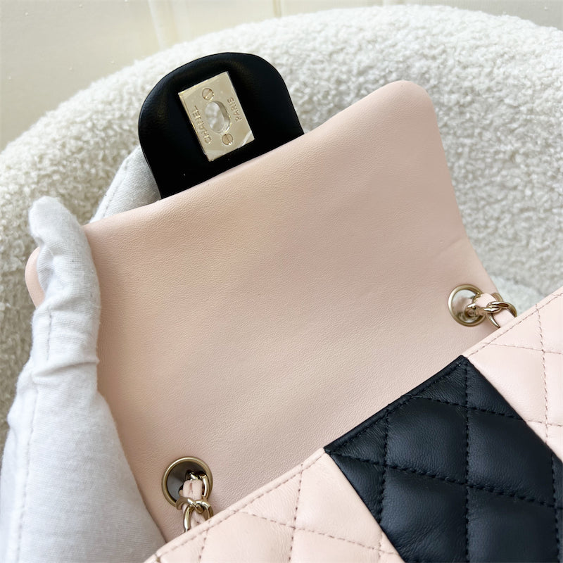 GLM-Classic Square Mini Flap in Bicolor Beige and Black Lambskin and LGHW
