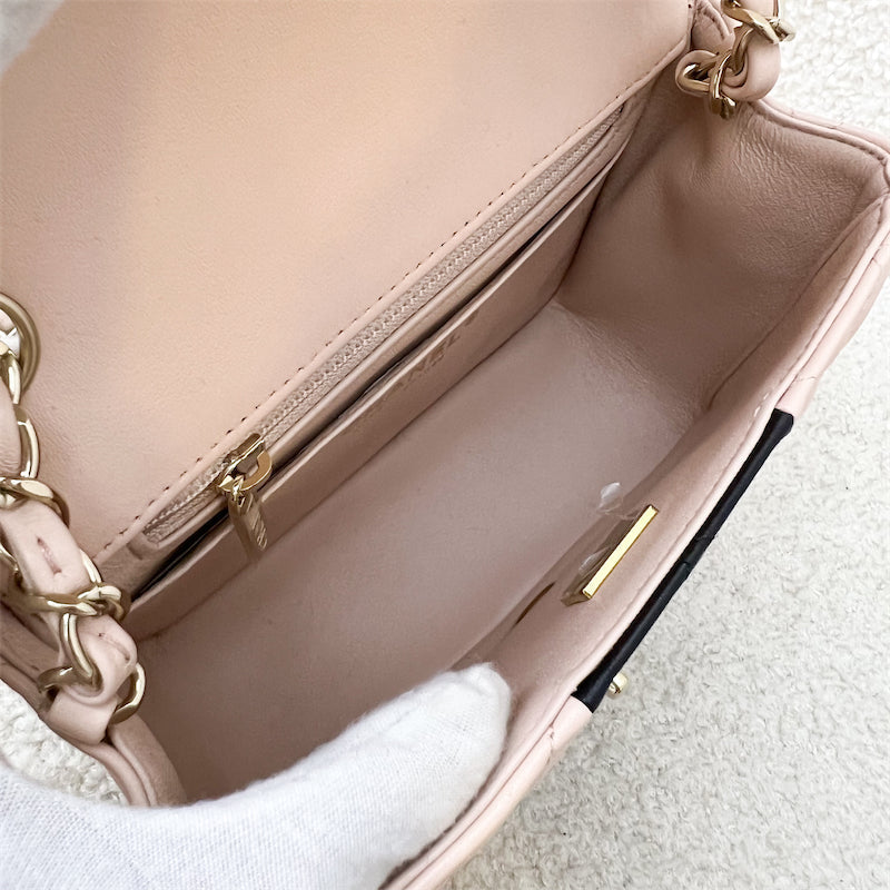 GLM-Classic Square Mini Flap in Bicolor Beige and Black Lambskin and LGHW