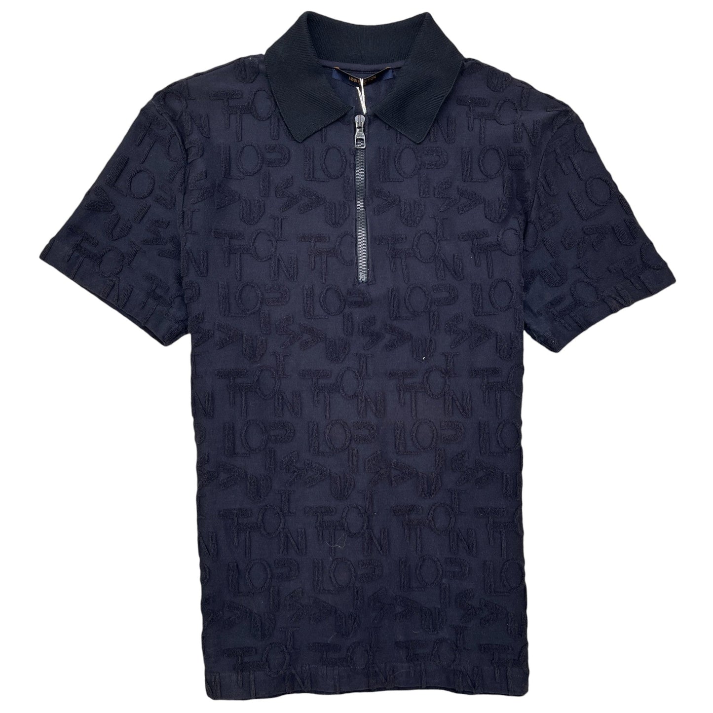 Men's Jacquard Terry Logo Polo Shirt Navy Size XS