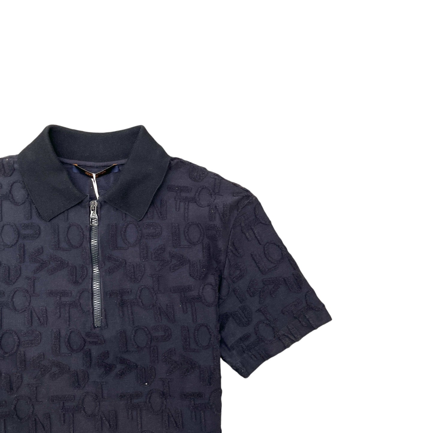 Men's Jacquard Terry Logo Polo Shirt Navy Size XS
