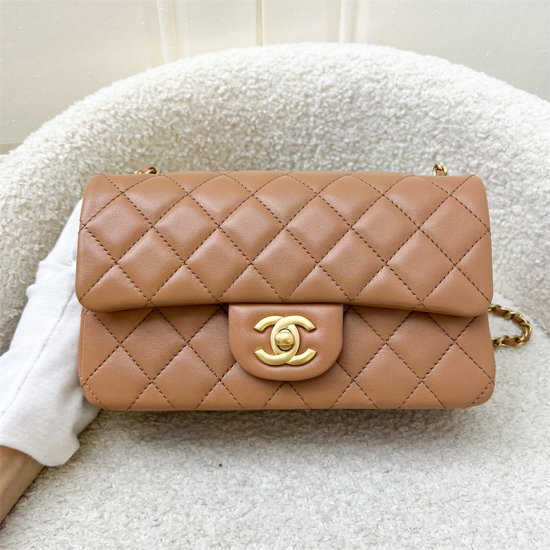 GLM-Pearl Crush Mini Rectangle Flap in 24K Caramel Lambskin AGHW (AS1787)