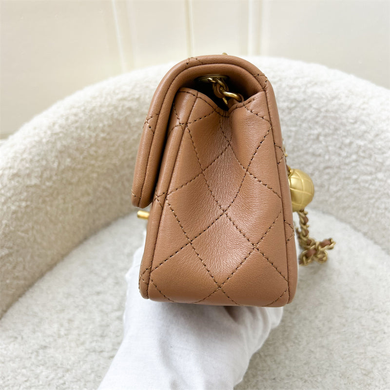 GLM-Pearl Crush Mini Rectangle Flap in 24K Caramel Lambskin AGHW (AS1787)