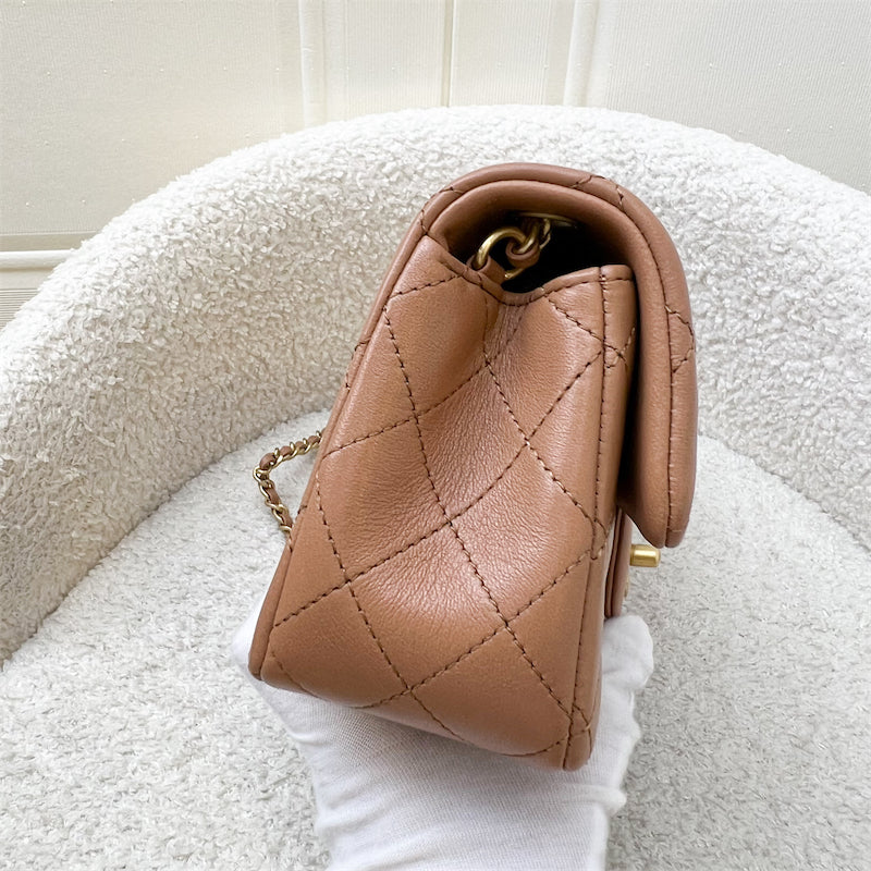 GLM-Pearl Crush Mini Rectangle Flap in 24K Caramel Lambskin AGHW (AS1787)