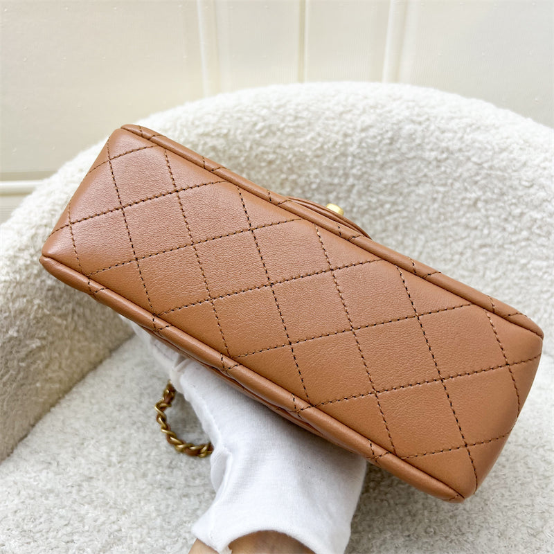 GLM-Pearl Crush Mini Rectangle Flap in 24K Caramel Lambskin AGHW (AS1787)