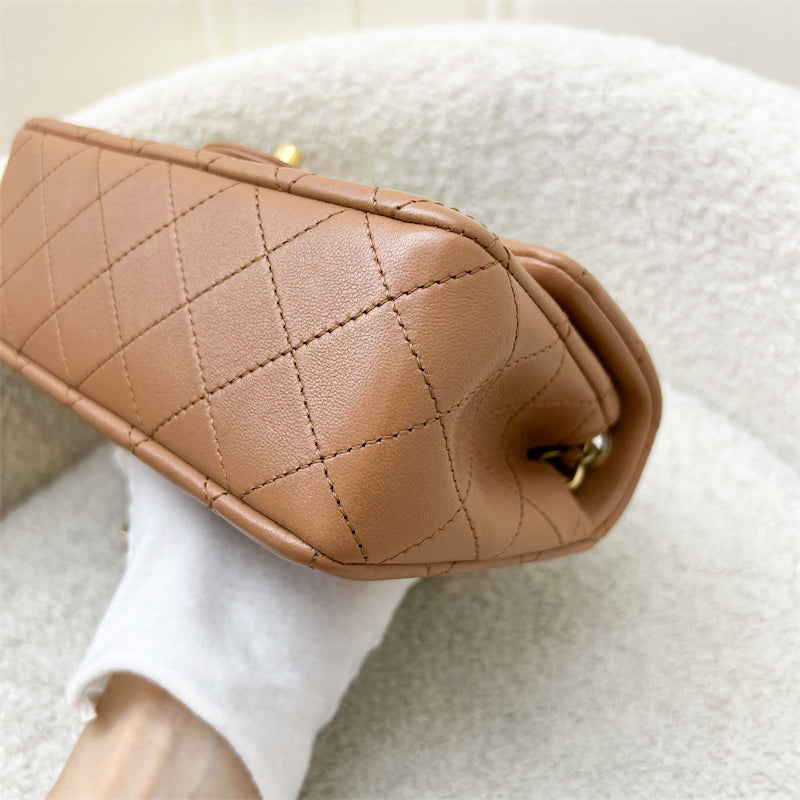 GLM-Pearl Crush Mini Rectangle Flap in 24K Caramel Lambskin AGHW (AS1787)
